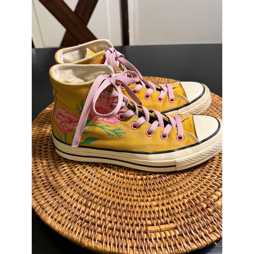 Converse Chuck Taylor 70 Hi Floral Poppies Yellow Pink Sneakers 162054C Womens 8